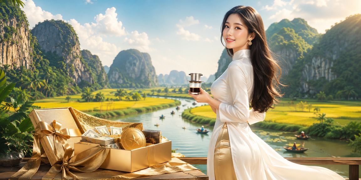Ninh Bình với áo dài và không khí casino gợi chủ đề jackpot